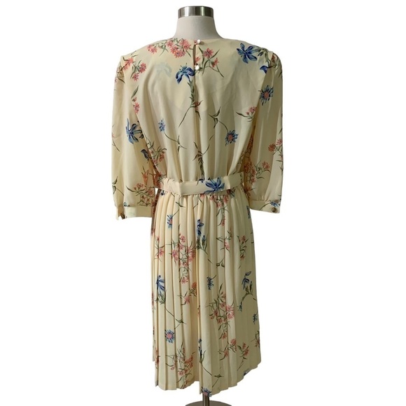Vintage Breli Originals Made In The USA Yellow Belted Floral Print Dress Size 14 - Picture 2 of 12